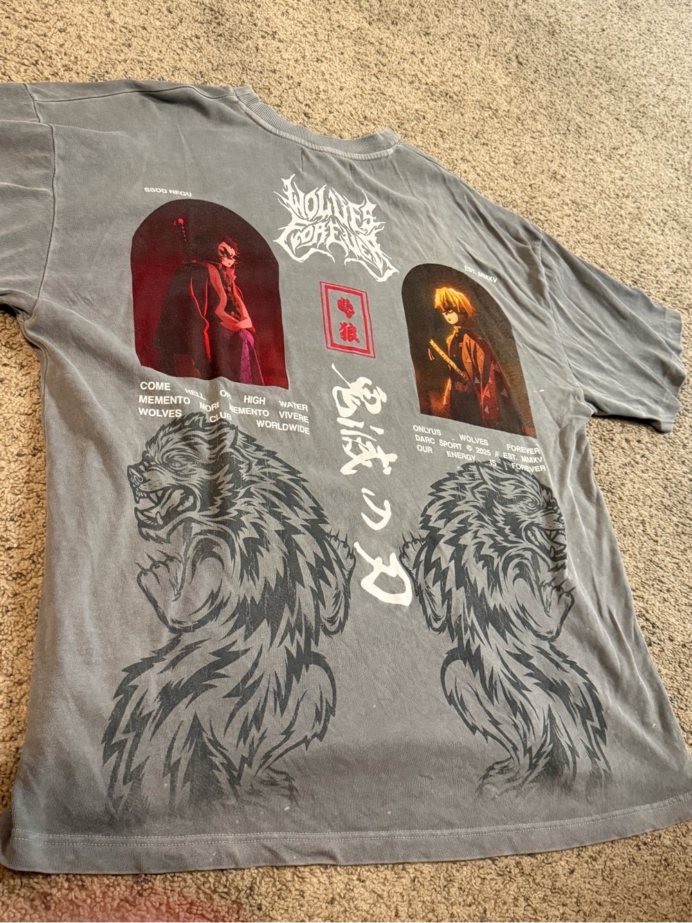 Darc Sport Grey Graphic Wolves Tee with Red and Yellow Accents